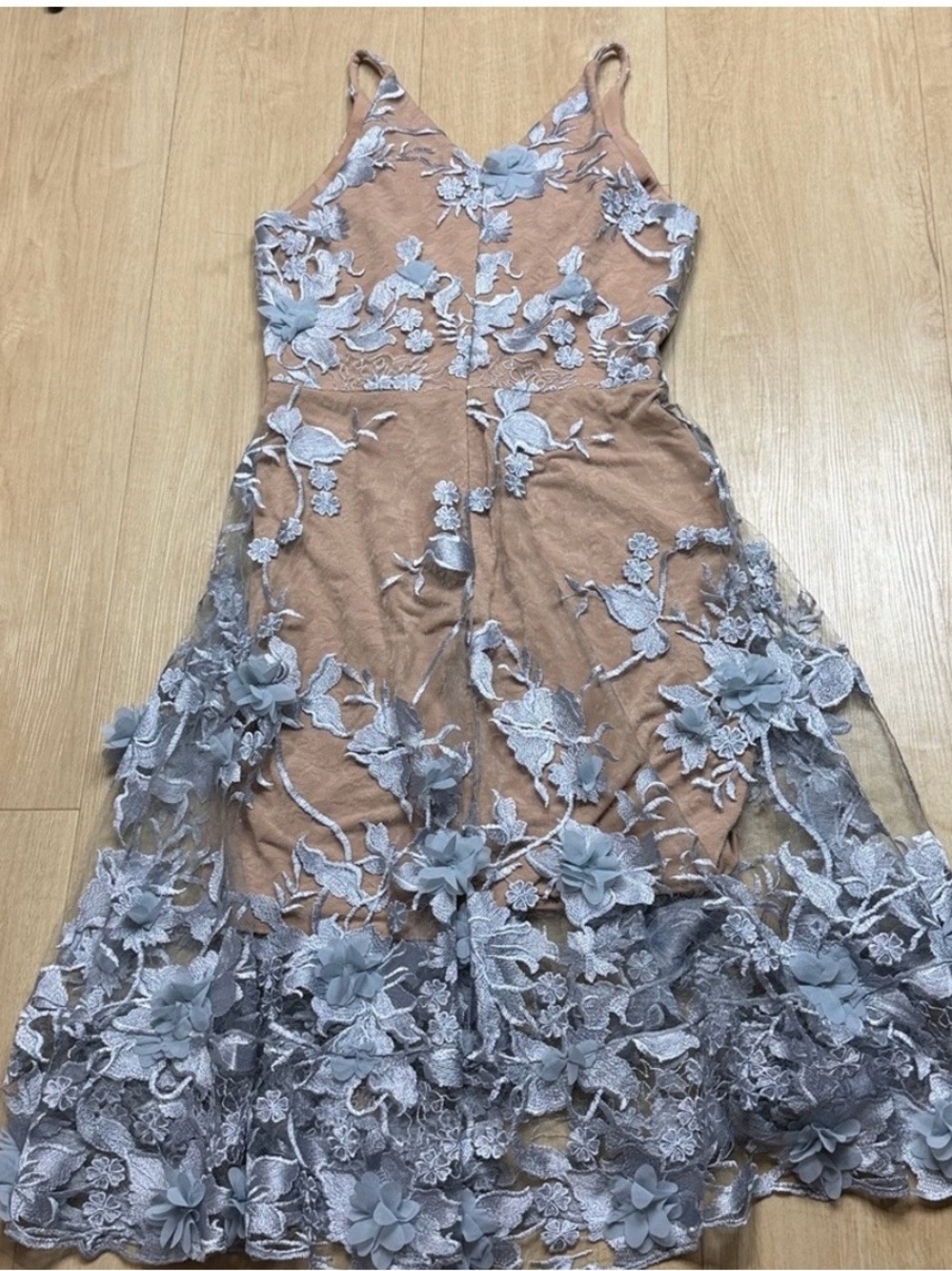 Dress the Population Sheer Floral Appliqué Maxi Dress in Silver - Picture 4 of 6